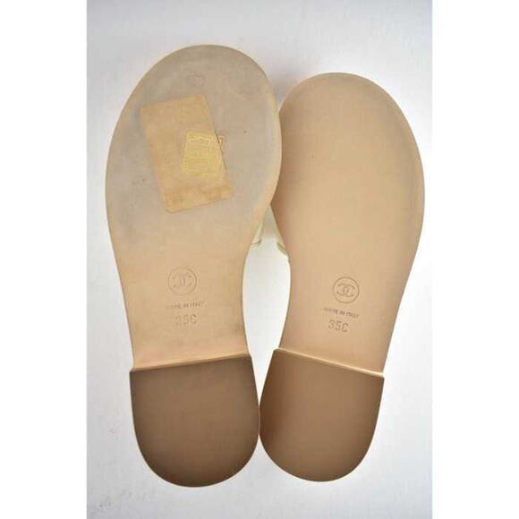 Chanel 19S Ivory Black Letter CC Logo Cork Mules Slide Sandal Flop Flat 35c - Picture 12 of 12